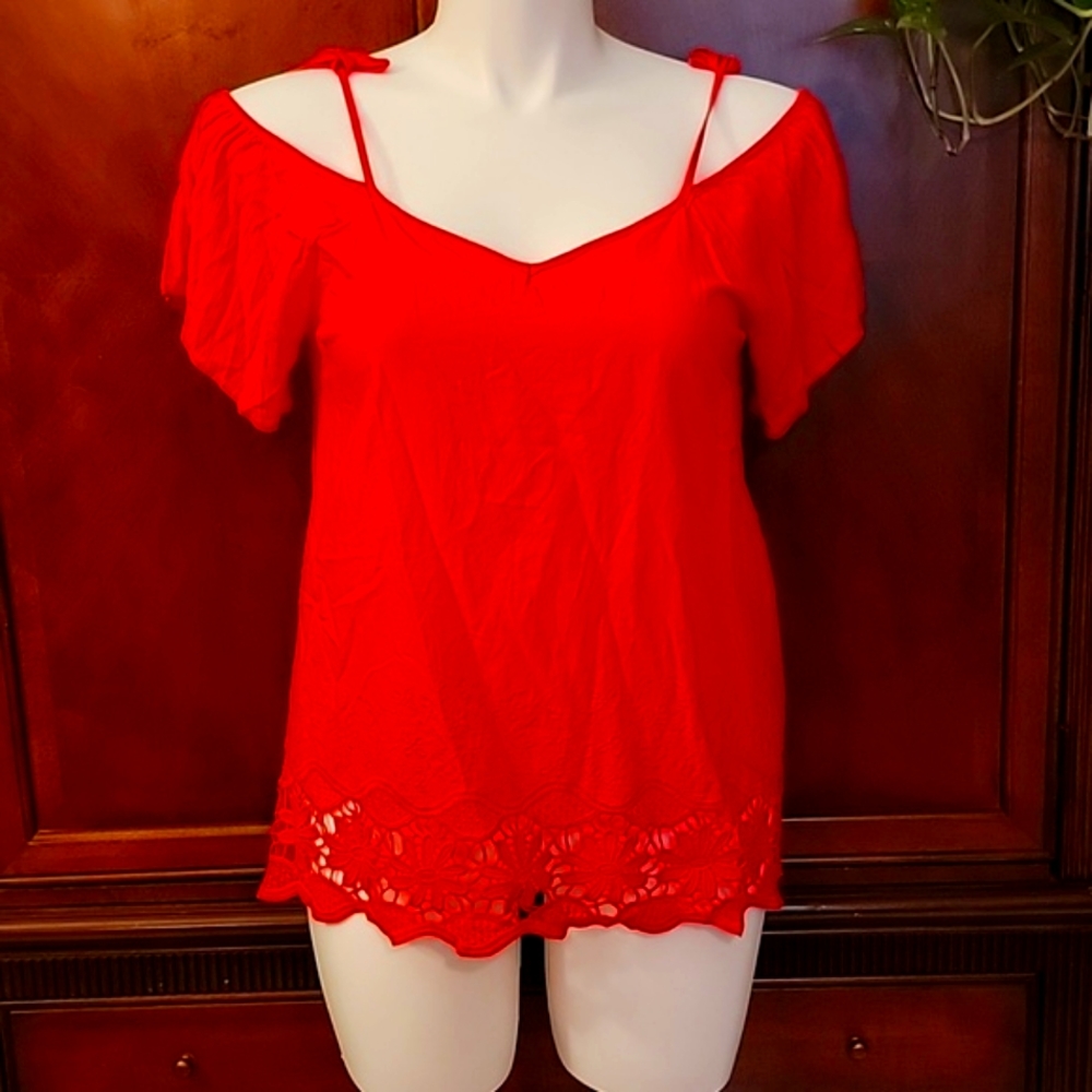 Cold Shoulder Top by Xhilirations, Large, Coral